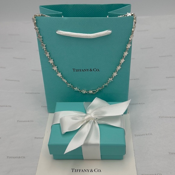 Tiffany & Co. Star Link Chain Necklace Sterling Silver 925 W/ Pouch, Bag & Box - Picture 4 of 11